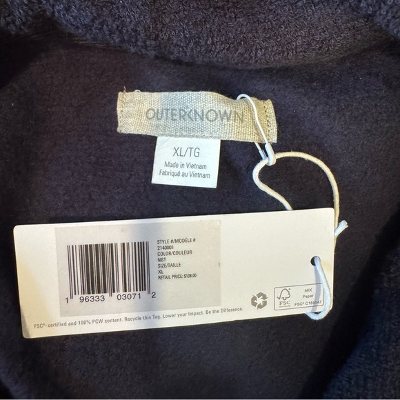 NWT Outerknown Dress Terry Kangaroo Pocket Hoodie Navy Blue Extra Large - Picture 6 of 8